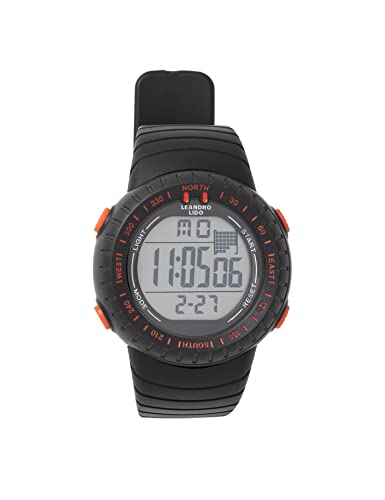 Leandro Lido Unisex Sport Uhr - Digitales 12-Bit-Display mit Stoppuhr, Alarm und Stundensignal-Funktion - Wasserdicht bis 3 ATM - Geeignet für Sport und Freizeit (Vescia - Schwarz/Orange) von Leandro Lido