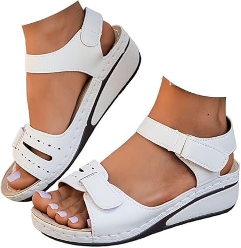 Sandalen Damen Sommer Orthopädische Sandalen Damen Sommer Keilabsatz Bequeme Elegante Mesh Schuhe Casual Leichte Sandale Offene Zehe Rutschfest Sportlich Waschbar Weiche Wanderschuhe Atmungsaktiv von Leaomuny