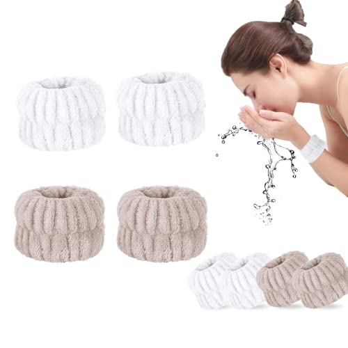 LeapBeast Handgelenk Spa Waschband, Mikrofaser Handgelenk Waschen Handtuch, Band Handgelenk-Waschband für Waschen Gesicht, Dusche, Yoga, Sport (4 Pcs, Weiß Braun) von LeapBeast