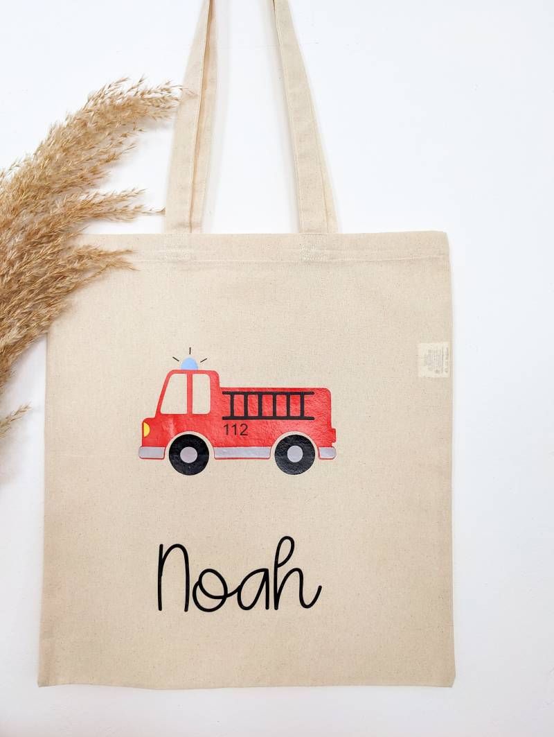 Jutetasche | Feuerwehrauto Feuerwehr| Kindertasche Stoffbeutel Kindergarten Turnbeutel Personalisiert Kinderbeutel Jutebeutel von LeapsofjoyDE