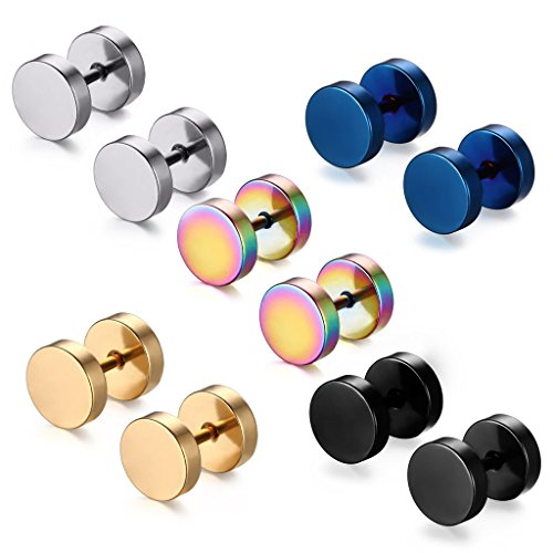 5 Paare 8 mm Tian Edelstahl Herren Ohrstecker Creolen Tunnel Ohrringe für Damen Fakeplug Fake Plug Ohrringe Edelstahl Herren Pierced Earrings (5 paar 8mm) von Hopewey