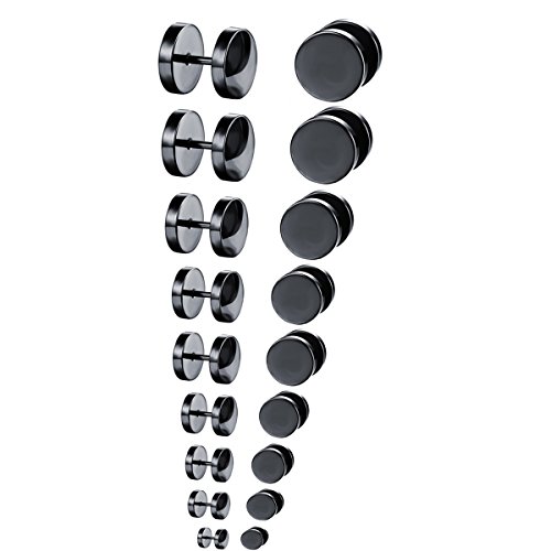 9 Paare 3-12 mm Tian Edelstahl Herren Ohrstecker Creolen Tunnel Ohrringe für Damen Edelstahl Herren Pierced Earrings Schwarz Stud Earrings (Schwarz) von Hongyantech