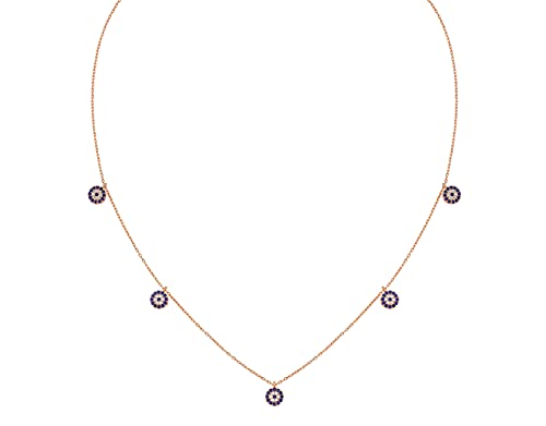Damen Halskette 925 Sterling Silber weiss/rosegold mit 5 Anhänger Nazar Boncuk Kette Zirkonia Blau weiss Stein (Nazar Auge Evil Eye) (Rosegold) von LEARGISS