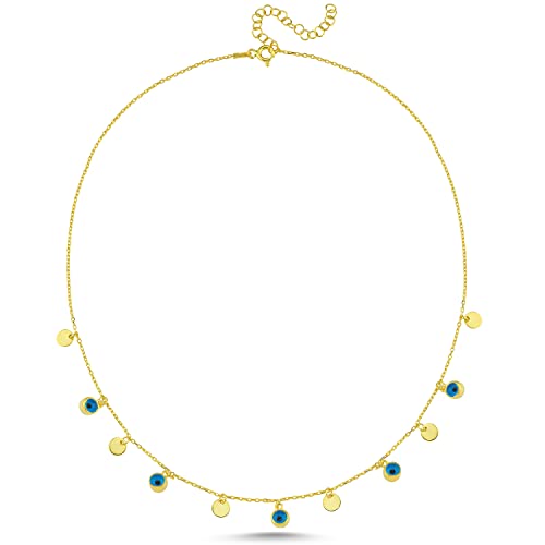 Damen Halskette 925 Sterling Silber weiss/rosegold mit 5 Anhänger Nazar Boncuk Kette Zirkonia Blau weiss Stein (Nazar Kette Auge Evil Eye) von LEARGISS