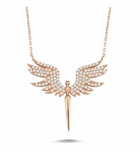 Leargiss Damen Halskette 925 Sterling Silber Herz Engel Zirkonia Steine 14K Gold, Rosegold, rhodiniert (Angel Heart Rosegold) von Leargiss