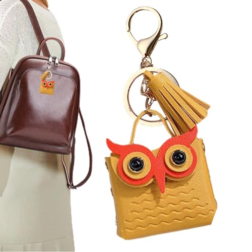 Geldbörse mit Eule, Schlüsselanhänger mit Geldbörse mit Eule | Schlüsselanhänger mit Ledertasche mit Quaste - Schlüsselanhänger Münzbörse Eule Schlüsselanhänger Münzbörse Leder Multifunktional von LearnLyrics