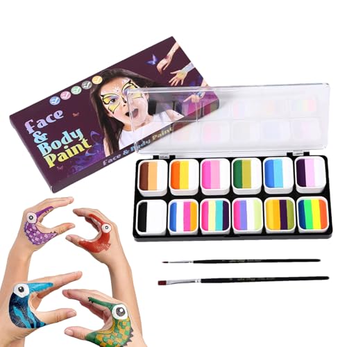 Gesichtsfarbe der Regenbogen-Palette, waschbares Gesichtsfarben-Set | Set mit 12 Farben für Gesichts- und Körperbemalung | Professionelle waschbare Körpermalpalette von LearnLyrics