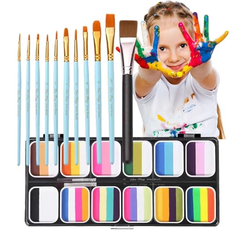 Gesichtsfarbe der Regenbogenpalette, waschbares Set, professionelle Farbe und Körperfarbe, mit 12 Farben | Körperkunst-Malerei von LearnLyrics