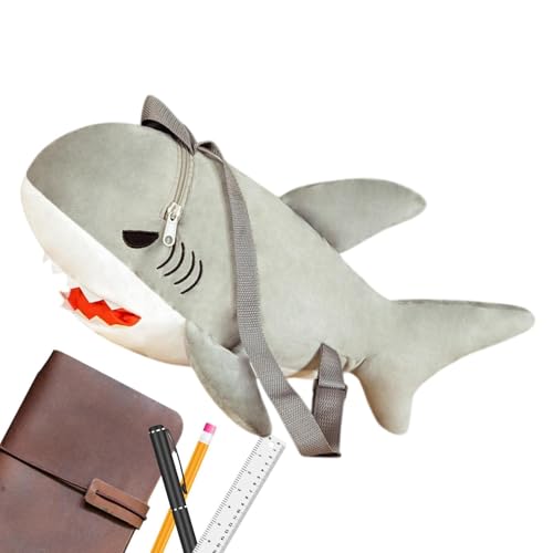 LearnLyrics Haifischplüsch, Hai -Rucksack, Haifischplüsch - Netter Einzigartiger Haifisch -Plüsch -Rucksack - Weiche Kinderschule Tasche Tierplüschies Für Kindergärten Kinder Erwachsene, von LearnLyrics