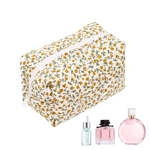 LearnLyrics Make-up Organizer Tasche, Reise Make-up Tasche - Tragbare Weiche Baumwolle Schminktasche - Aufbewahrungstasche mit gestepptem Schottenkartenfutter, Werkzeugtasche für, Orange, 1 von LearnLyrics