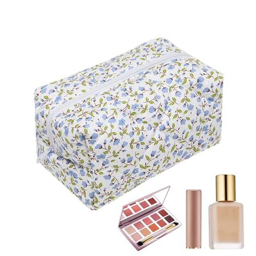 LearnLyrics Make-up Organizer Tasche, Reise Make-up Tasche - Tragbare Weiche Baumwolle Schminktasche - Aufbewahrungstasche mit gestepptem Schottenkartenfutter, Werkzeugtasche für, blau, 1 von LearnLyrics