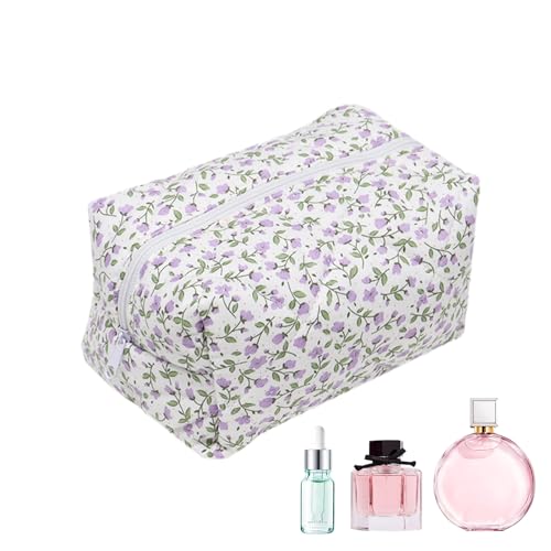 LearnLyrics Make-up Organizer Tasche, Reise Make-up Tasche - Tragbare Weiche Baumwolle Schminktasche - Aufbewahrungstasche mit gestepptem Schottenkartenfutter, Werkzeugtasche für, violett, 1 von LearnLyrics
