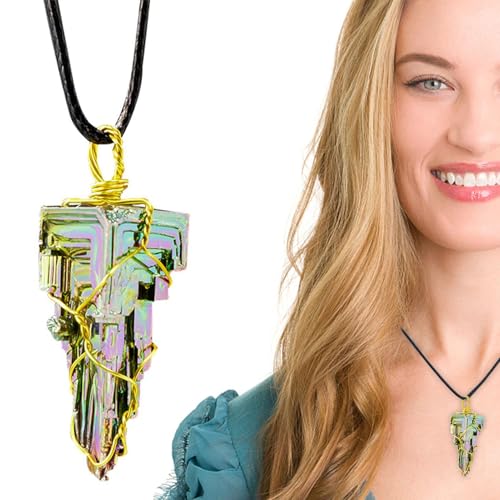 Mineral-Halskette von Bismuth – Anhänger für Frauen, Halsketten aus Bismut-Kristallen aus Reiki-Chakra, Quarzstein, mit Draht umwickelt von LearnLyrics
