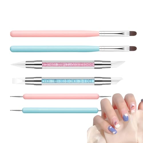Nagelwerkzeuge aus Silikon – 6 Stück Skulpturstift aus Silikon für Nageldesign mit doppelter Spitze | Linerpinsel mit doppelter Spitze für Modellage Skulptur Gel, Maniküre-Set von LearnLyrics