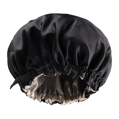 Satinhaube zum Schlafen | Damen-Satin-Mützen zum Schlafen | verstellbare Schnalle Design Zuhause Reise Nachtschlaf Haarabdeckung für Ehefrau, Freundin schwarz von LearnLyrics