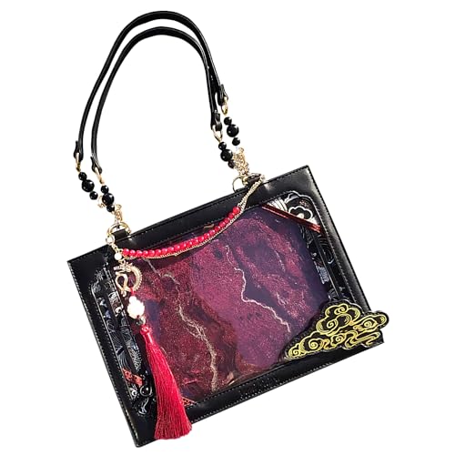 Tote Tasche für Frauen | Umhängetasche Streetwear Alltag – Ästhetische Umhängetasche für Shopping Streetwear Urlaub Date Täglich Gehen Freizeit, schwarz und rot, Se référer au descriptif von LearnLyrics