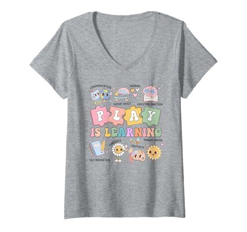Damen Play is Learning - Niedliches pädagogisches Puzzleteil-Design T-Shirt mit V-Ausschnitt Damen Play is Learning - Niedliches pädagogisches Puzzleteil-Design T-Shirt mit V-Ausschnitt von Learning Designs for Preschool Teacher
