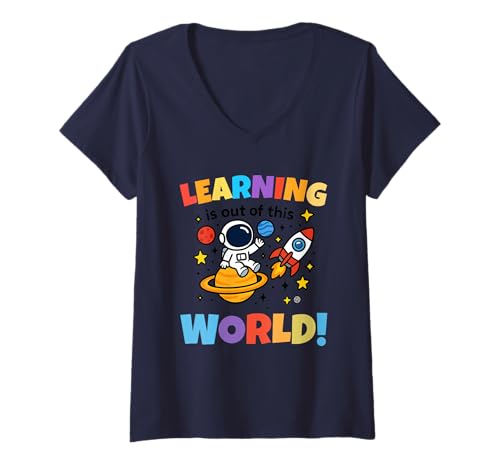 Damen Learning is Out of This World Space Back to School Teacher T-Shirt mit V-Ausschnitt Damen Learning is Out of This World Space Back to School Teacher T-Shirt mit V-Ausschnitt von Learning Is Out Of This World Funny Back To School