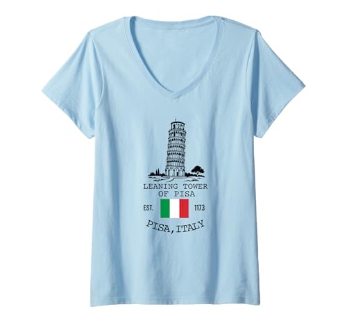 Damen Schiefer Turm von Pisa Italien Flagge Italien Souvenir Reise T-Shirt mit V-Ausschnitt Damen Schiefer Turm von Pisa Italien Flagge Italien Souvenir Reise T-Shirt mit V-Ausschnitt von Learning tower of pisa Italy Merch