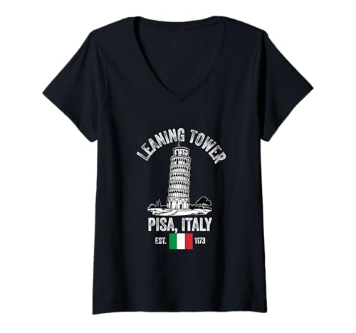 Damen Schiefer Turm von Pisa Italien Flagge Italien Souvenir Reise T-Shirt mit V-Ausschnitt Damen Schiefer Turm von Pisa Italien Flagge Italien Souvenir Reise T-Shirt mit V-Ausschnitt von Learning tower of pisa Italy Merch
