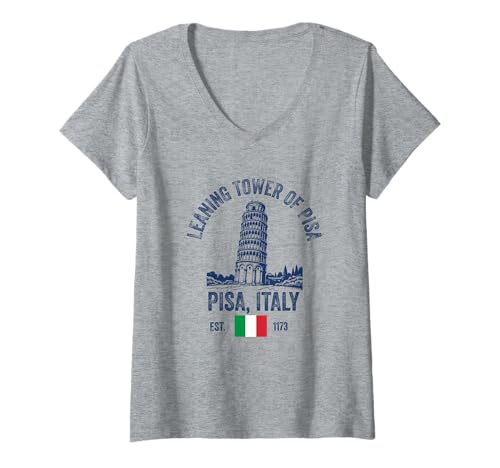 Damen Schiefer Turm von Pisa Italien Flagge Italien Souvenir Reise T-Shirt mit V-Ausschnitt Damen Schiefer Turm von Pisa Italien Flagge Italien Souvenir Reise T-Shirt mit V-Ausschnitt von Learning tower of pisa Italy Merch