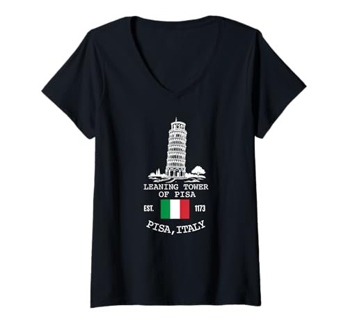 Damen Schiefer Turm von Pisa Italien Flagge Italien Souvenir Reise T-Shirt mit V-Ausschnitt Damen Schiefer Turm von Pisa Italien Flagge Italien Souvenir Reise T-Shirt mit V-Ausschnitt von Learning tower of pisa Italy Merch
