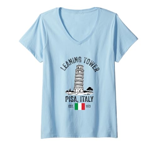 Damen Schiefer Turm von Pisa Italien Flagge Italien Souvenir Reise T-Shirt mit V-Ausschnitt Damen Schiefer Turm von Pisa Italien Flagge Italien Souvenir Reise T-Shirt mit V-Ausschnitt von Learning tower of pisa Italy Merch