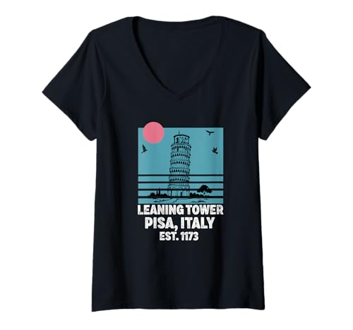 Damen Schiefer Turm von Pisa Italien Italien Souvenir Reise Skyline T-Shirt mit V-Ausschnitt Damen Schiefer Turm von Pisa Italien Italien Souvenir Reise Skyline T-Shirt mit V-Ausschnitt von Learning tower of pisa Italy Merch