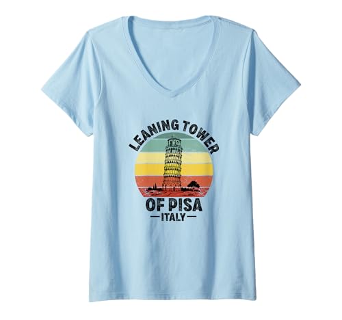 Damen Schiefer Turm von Pisa Italien Italien Souvenir Reise Skyline T-Shirt mit V-Ausschnitt Damen Schiefer Turm von Pisa Italien Italien Souvenir Reise Skyline T-Shirt mit V-Ausschnitt von Learning tower of pisa Italy Merch