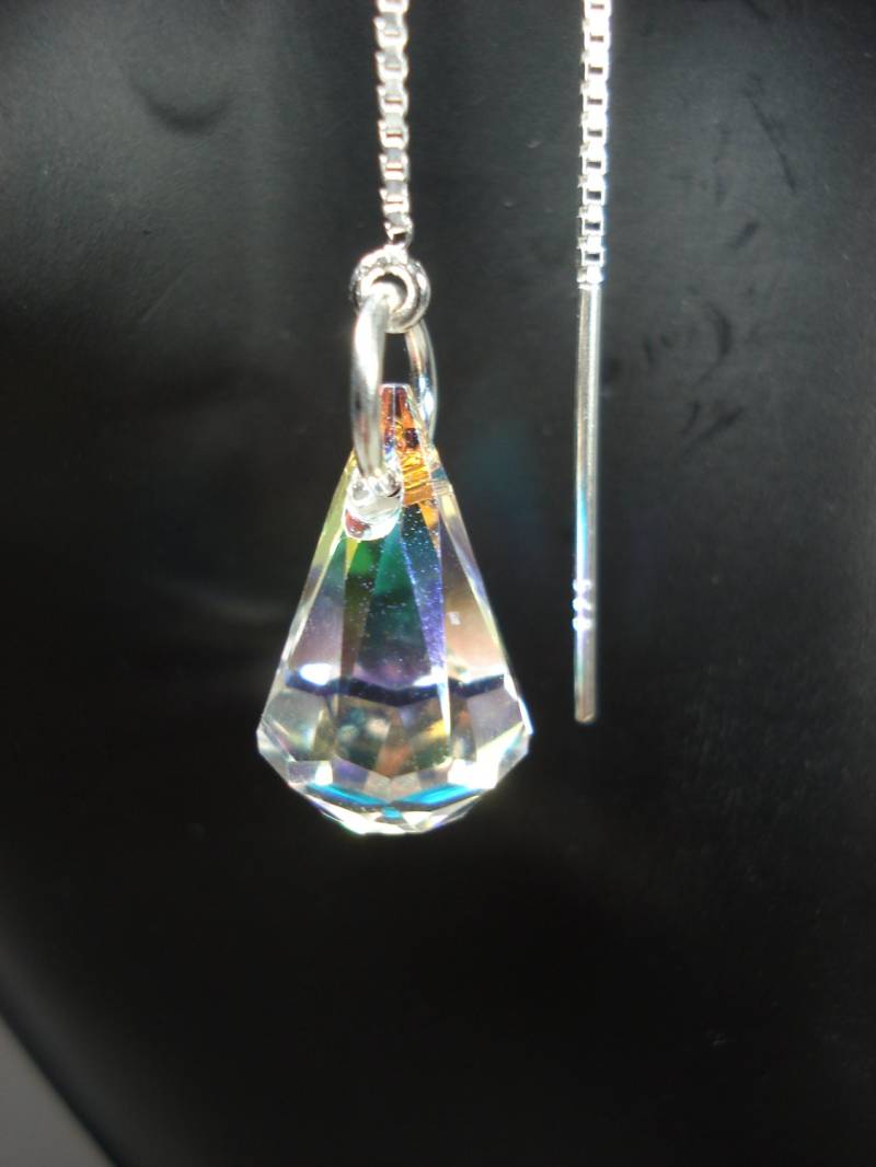 Eleganter Regenbogen Swarovski Kristall Auf Sterling Threader Ohrringe Oder Halskette-Ohrfäden-Versandkosten von LeasEarThreads
