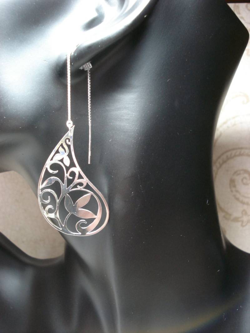 Große Paisley Silber Filigree Auf Sterling Ohrfäden-Threader Ohrringe Oder Halskette-Kostenloser Versand Nach Usa von LeasEarThreads