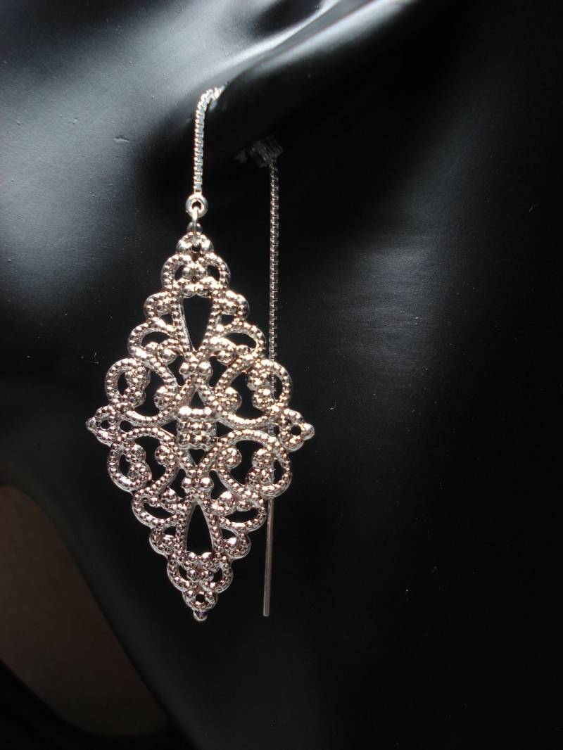 Große Silber Filigrane Auf Sterling Threader Ohrringe Oder Halskette-Ohr Fäden-Kostenloser Versand in Die Usa von LeasEarThreads