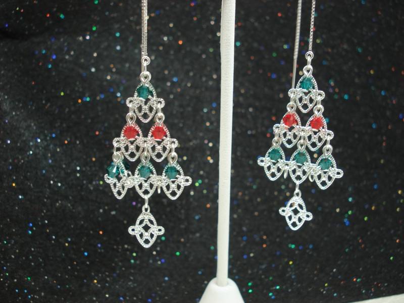 Große Weihnachtsbäume Auf Sterling Ohr Fäden-Kostenloser Versand An Us-Threader Ohrringe Oder Halskette von LeasEarThreads