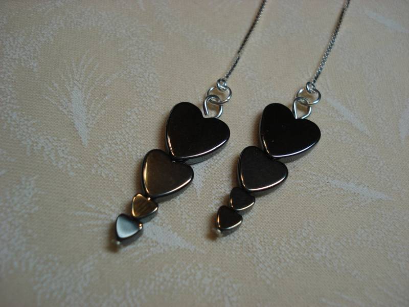 Hämatit Herzen Türmen Auf Sterling Ohr Threads-Einfädler Ohrringe Oder Halskette Versandkostenfrei Us von LeasEarThreads