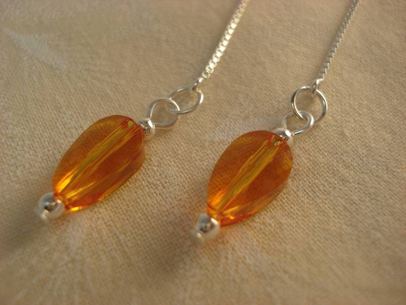 Kleine Orange Swarovski Kristalle Auf Sterling Threader Ohrringe Oder Halskette-Ohrfäden-Versandkostenfrei in Die Usa von LeasEarThreads