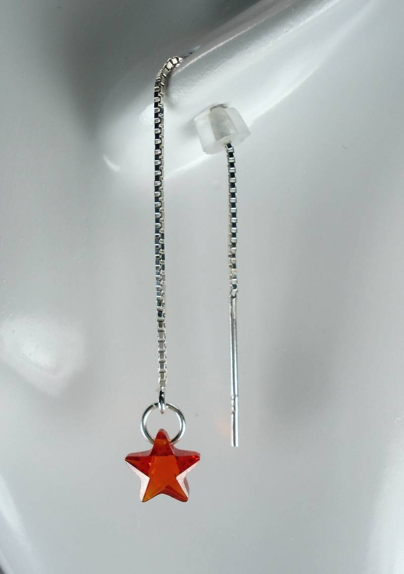 Kleine Rote Zirkonia Sterne Auf Sterling Threader Ohrringe Oder Halskette-Ohrfäden-Versandkostenfrei in Die Usa von LeasEarThreads