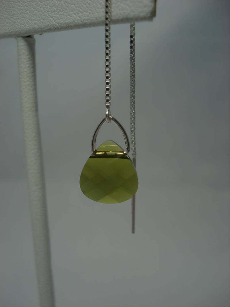 "Olivgrüner "Purse Shaped" Swarovski-Kristall Auf Sterling-Ohrgewinde - Kostenloser Versand in Die Usa Threader Ohrringe/Halskette." von LeasEarThreads