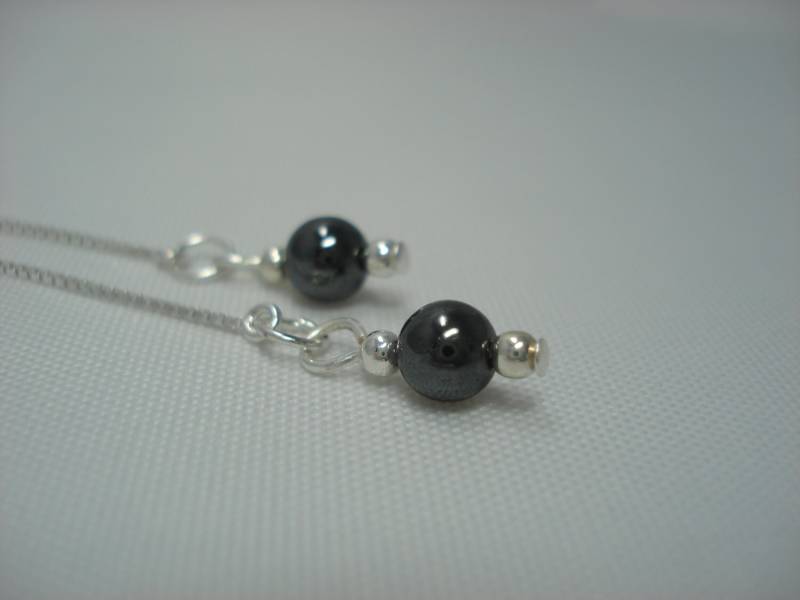 Runde Hämatitperlen Auf Sterling Einfädler Ohrringe Oder Halskette-Ohr Threads-Kostenloser Versand in Usa von LeasEarThreads