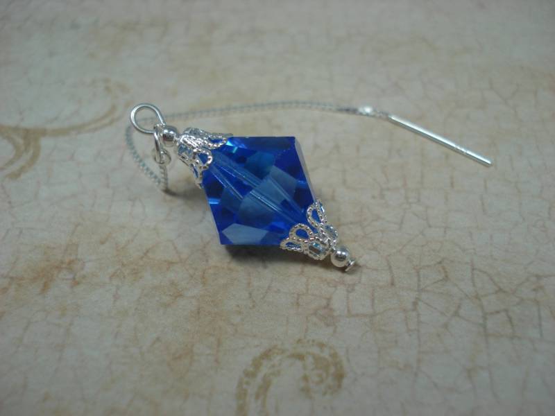 Saphir Blau Swarovsli Kristalle Auf Threads-Einfädler Ohrstecker Sterling Oder Halskette Versandkostenfrei Us von LeasEarThreads