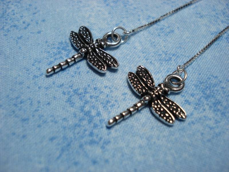 Silber Libellen Auf Sterling Threader Ohrringe Oder HalsketteOhr-Fäden-Kostenloser Versand in Die Usa von LeasEarThreads