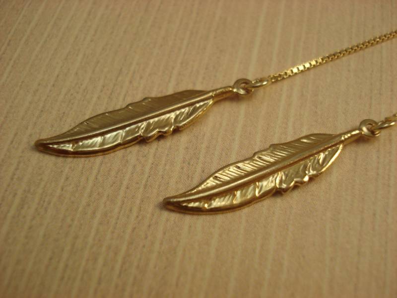 Vergoldete Federn Auf Vergoldeten Ohr Fäden-Kostenloser Versand An Us-Threader Ohrringe - Vermeil von LeasEarThreads