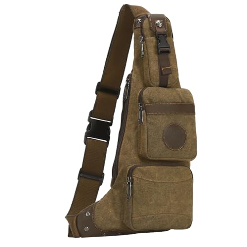 Leathario Brusttasche Herren Canvas, Crossbag Sling Rucksack, Sling Bag, Schulterrucksack Schulltlertasche, Crossbody Bag,Tragtasche für Arbeit Schule Radfahren Reise Braun von Leathario