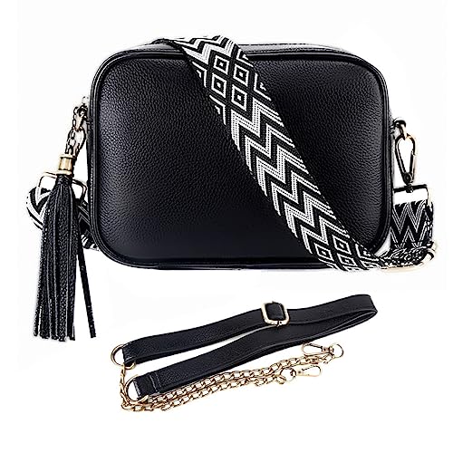 Leathario Crossbody Bag Damen Klein Umhängetasche Echtleder Crossbag Schultertasche Schwarz zur Arbeit Shopping Freizeit von Leathario