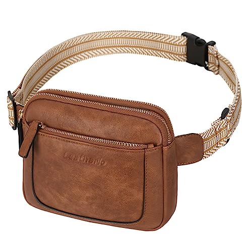 Leathario Bauchtasche Damen klein aus Veganem Leder, Crossbodybag mit Breitem Gurt,Gürteltasche zum Umhängen,Hüfttasche Braun zur Arbeit,Shopping Freizeit, Outdoor, Verabredungen, Reisen von Leathario