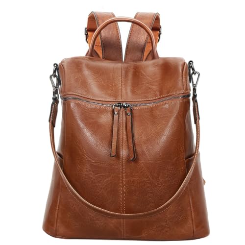 Leathario Damen Rucksack Modern, Eleganter Lederrucksack,Wasserdichter Cityrucksack, Stylischer Rucksackhandtasche aus Veganem Leder, zum Alltag Reise Schule Freizeit Einkaufen von Leathario