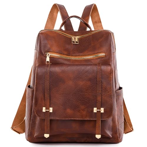 Leathario Damen Rucksack Vaganem Leder,Cityrucksack Groß und Wasserdicht, Rucksackhandtasche Stylisch Beige,Rucksack Elegant für Reise,Schule von Leathario