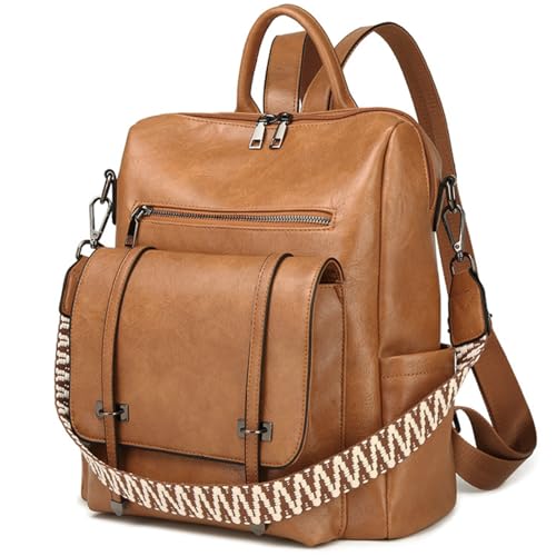 Leathario Damen Rucksack Vaganem Leder,Cityrucksack Groß und Wasserdicht, Rucksackhandtasche Stylisch Beige,Rucksack Elegant für Reise,Schule von Leathario