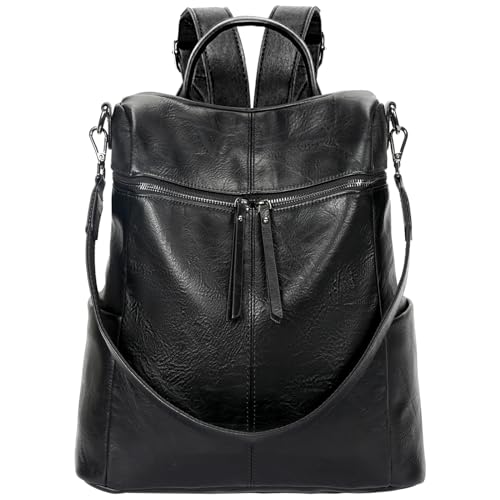 Leathario Damen Rucksack Modern, Eleganter Lederrucksack,Wasserdichter Cityrucksack, Stylischer Rucksackhandtasche aus Veganem Leder, zum Alltag Reise Schule Freizeit Einkaufen von Leathario