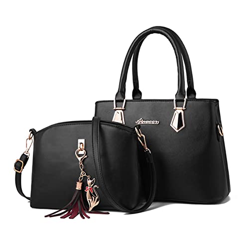 Leathario Handtasche Damen Groß,Handtaschen Damen Set Schwarz Damen Tasche mit Umhängetasche Taschen Damen für Büro Schule Einkauf Lehrertasche Arbeitstasche Shopper von Leathario