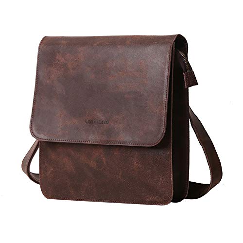 Leathario Herren Umhängetasche Leder Schultertasche klein Messenger Bag Retro Freizeit Kaffee von Leathario